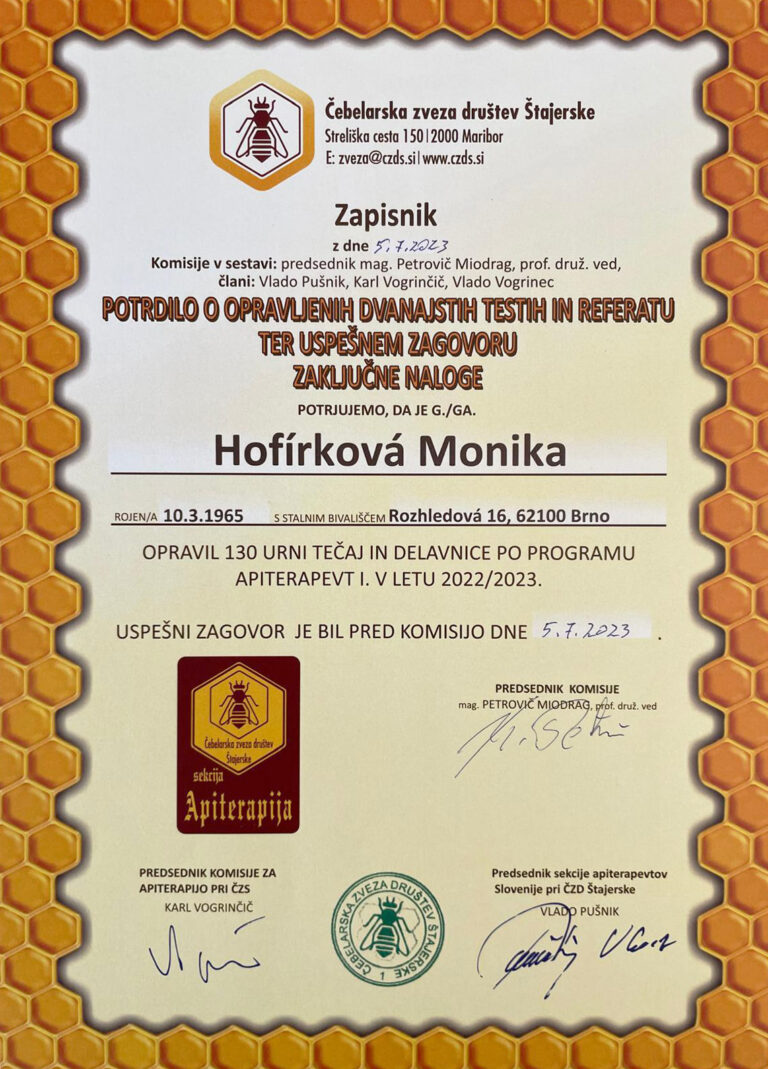 certifikát apidomek vilémovice