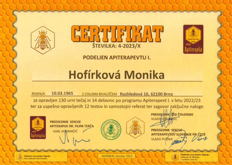 certifikát apidomek vilémovice